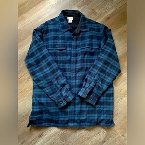VTG L.L. Bean Flannel Jacket Shacket Plaid Navy Blue Mens Size L Reg UNISEX